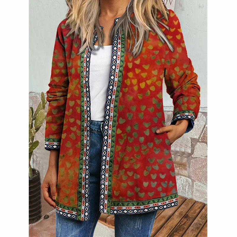 Женский винтажный кардиган оверсайз с цветочным принтом длинным рукавом |