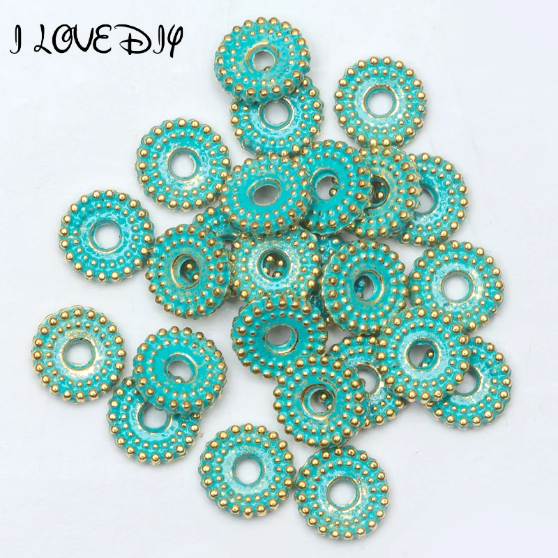 6mm/8mm 100 Pcs/lot Vintage Green and Gold Wheel pattern Bead Tibetan Silver Spacer Beads for Bracelet Jewelry Making | Украшения и