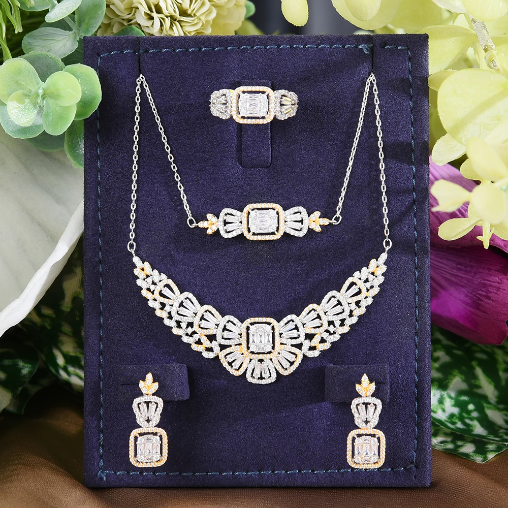 

KellyBola Trendy Luxury African Necklace Bracelet Earrings Ring Girl Bridal Jewelry Set Dance Party gift 2021 New High Quality
