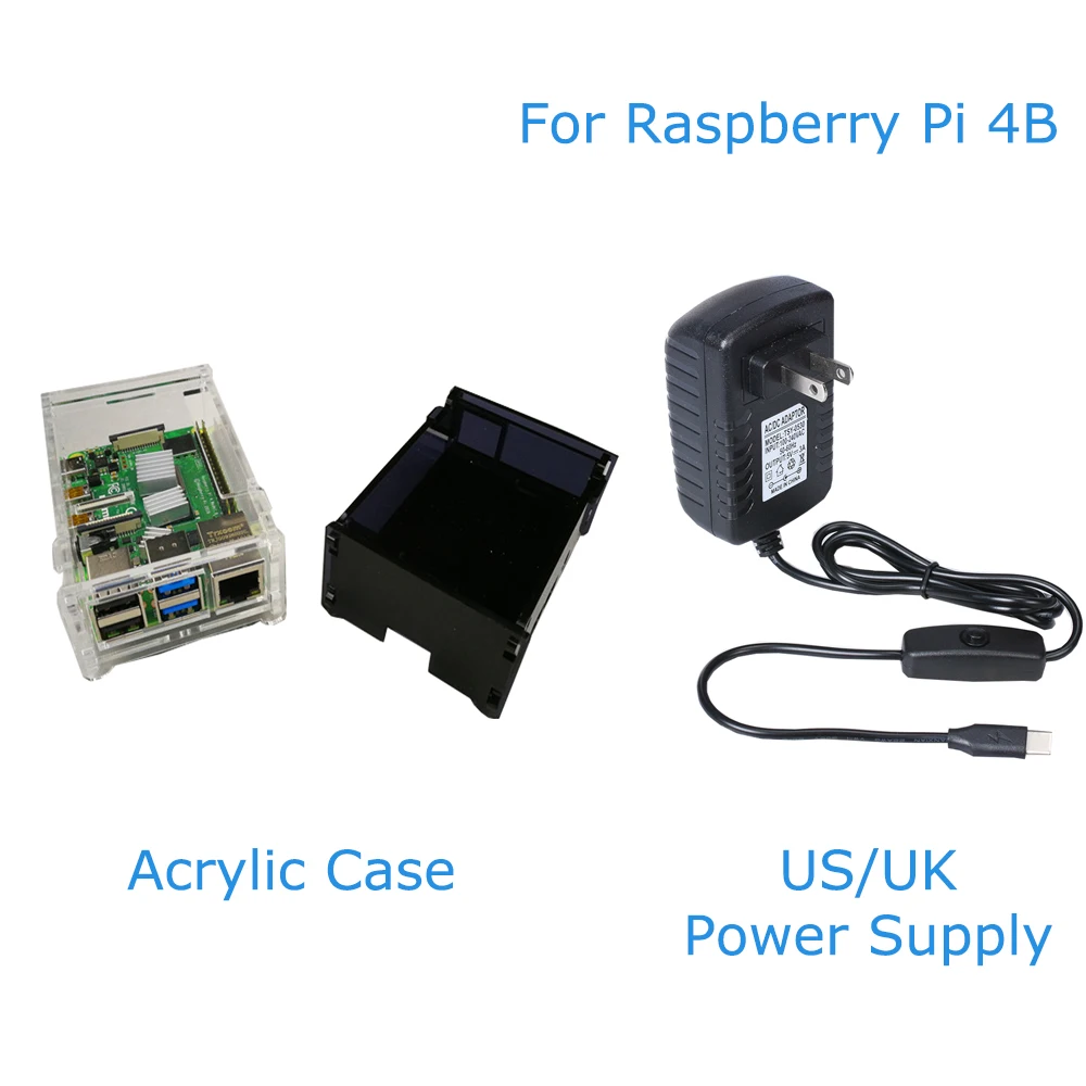 

Акриловый чехол для Raspberry Pi 4, 9 слоев, защитный чехол + адаптер питания Raspberry Pi 4B, 5 В, 3 А, USB Type-C, штепсельная вилка стандарта США и Великобритани...