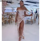 Платье для выпускного вечера с глубоким вырезом, шелковое атласное плиссированное платье-трапеция без рукавов с Боковым Разрезом и молнией сзади