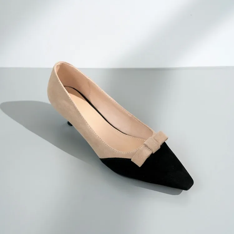 Туфли женские классические на каблуке-шпильке квадратный носок бант высокий