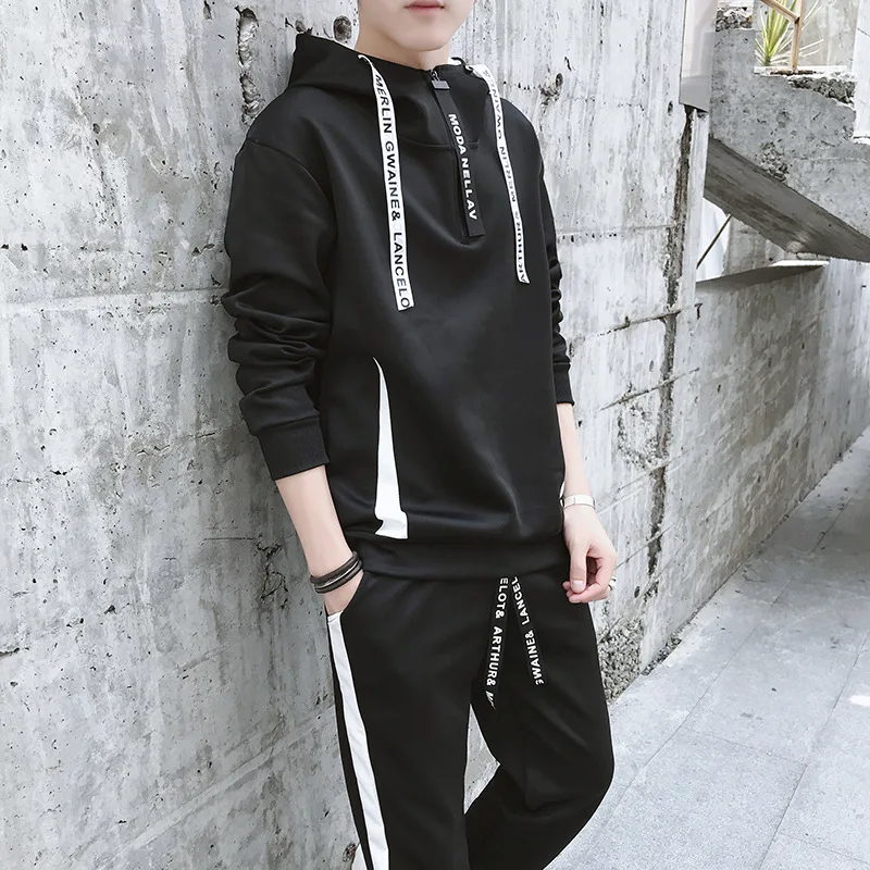 2019 мужской осенний свитер с капюшоном повседневный Тонкий комплект буквами