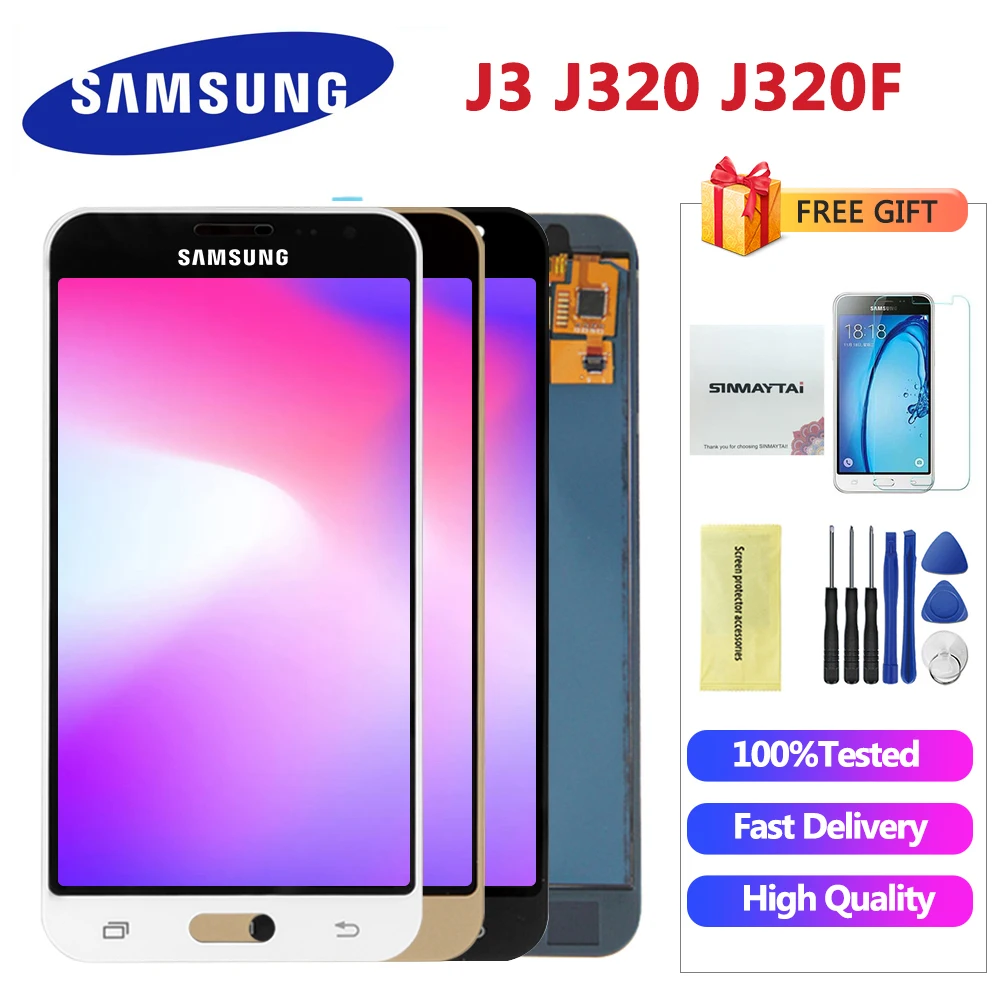 Teat J320 lcd для samsung Galaxy J3 J320 J320F SM-J320F дисплей кодирующий преобразователь сенсорного экрана в сборе Замена Бесплатный подарок