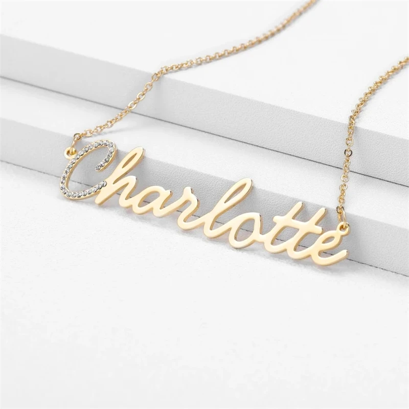 

Fashion Initial Crystal Inlay Custom Necklace Wedding Bride Shiny Clavicle Chain Charm Lady Elegant Choker Collar Jewelry Gift