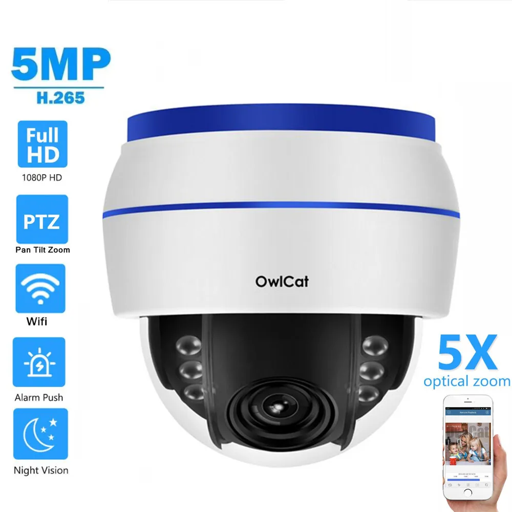 

Беспроводная IP-камера ПНН HD, 1080P, 5 МП, 5-кратный зум, P2P, для домашней системы видеонаблюдения, сетевая камера с Wifi с датчиком движения и будиль...