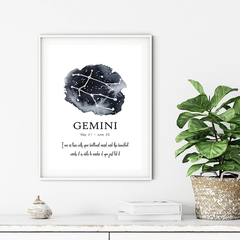 Gemini печать зодиака стены Искусство искусства астрологические плакаты письмо |