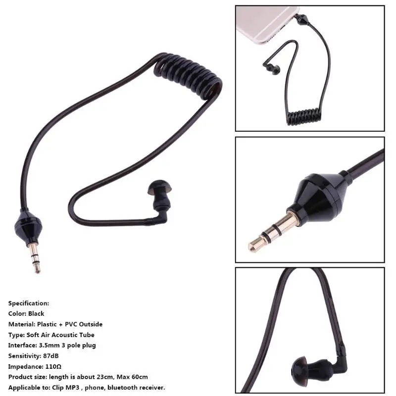 Single Listening 3.5mm Earphone Coiled Cables Mono Function Earpiece In Ear Stereo Headset Only For Listening