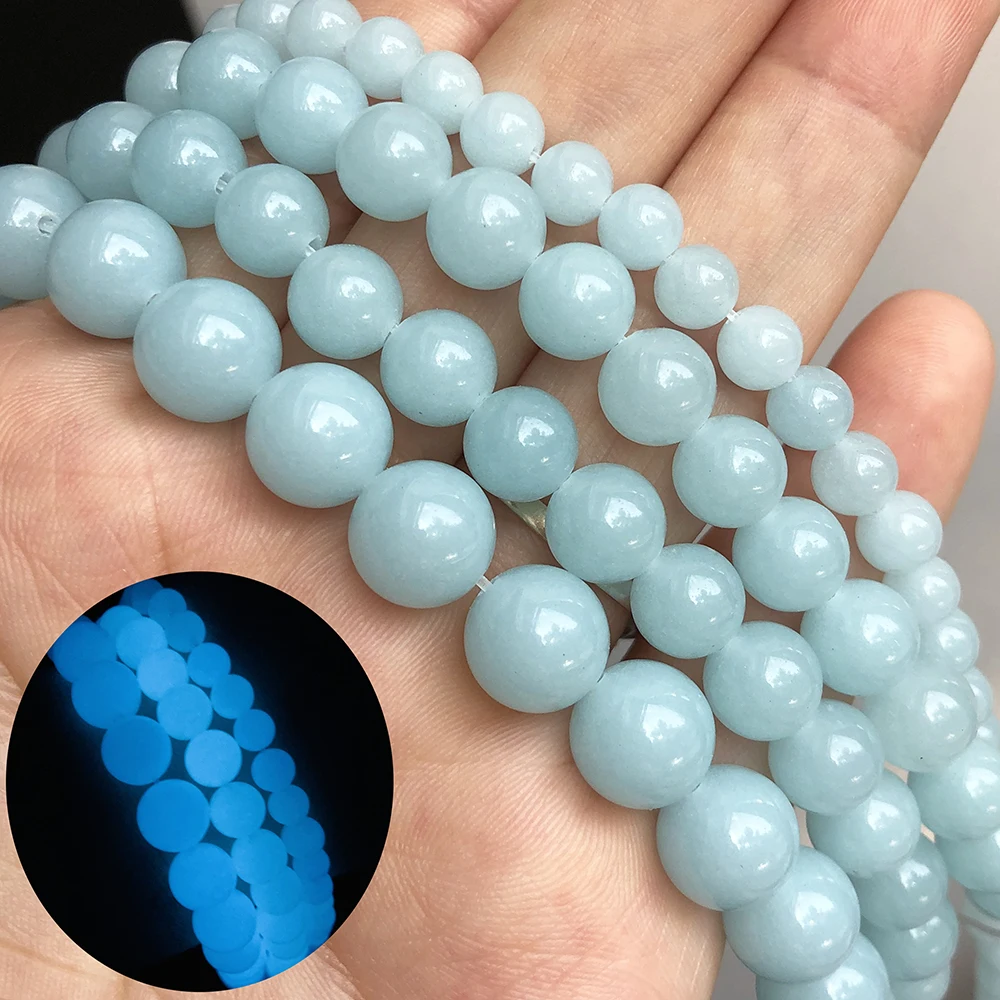 

Natural Stone Mint Green Luminous Beads Glow In The Dark Blue 6/8/10mm Round Loose Spacer Beads for Jewelry Making DIY Bracelets