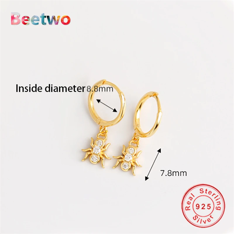 Серьги-кольца 100% Стерлинговое Серебро 925 пробы циркониевые серьги в виде паука