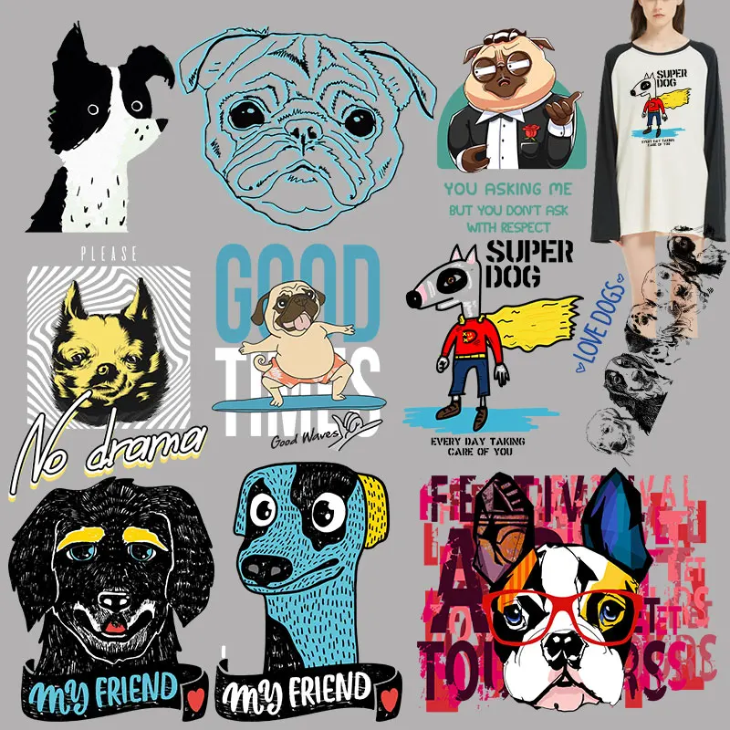

Color personality letter line dog pattern Printed Ironing For Clothing Stickers Printed Decoration Washable Iron on patches