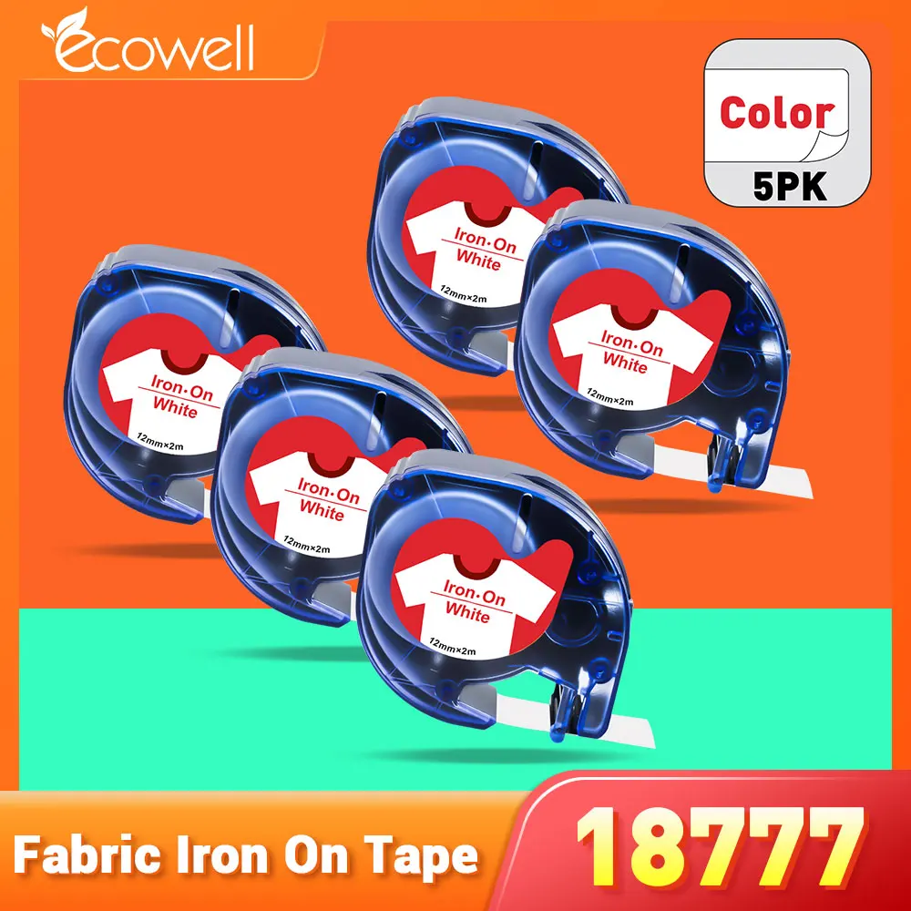 

Ecowell 5PK 12mm 18777 18779 18776 Fabric Iron on Label for Dymo Letratag LT-100H 100T label maker label tape LT 18777 Red tape