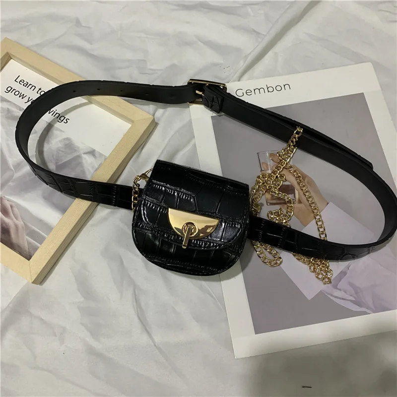 

Korean Fanny Pack Fashion Black Leopard Print Women Mini Handbag Chain Messenger Bag Funny Versatile Female Waist Bag With Dress