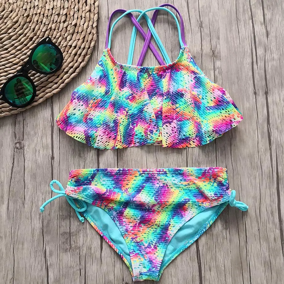 Купальный костюм для девочек 5 16 лет комплект бикини с вырезами больших детский