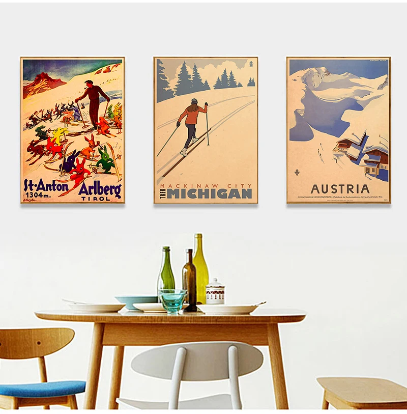 Канадский лыж на Аляске холст картина катание лыжах винтажные настенные постеры