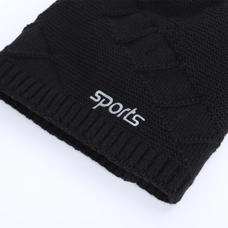 Classic men's sports scarf winter hat outdoor warm casual letter embroidery collar plus velvet thick cotton peas | Аксессуары для