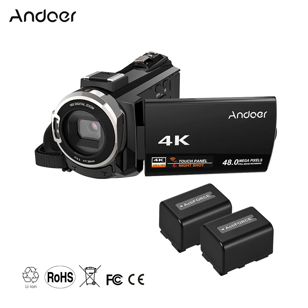 Andoer 4K 1080P 48MP WiFi цифровая видеокамера регистратор 3 дюймов емкостный сенсорный
