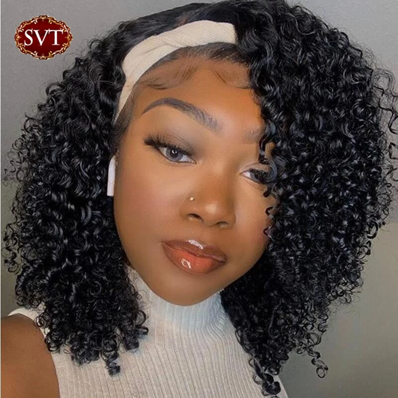 Короткие глубокие вьющиеся искусственные волосы 8-16 дюймов без клея