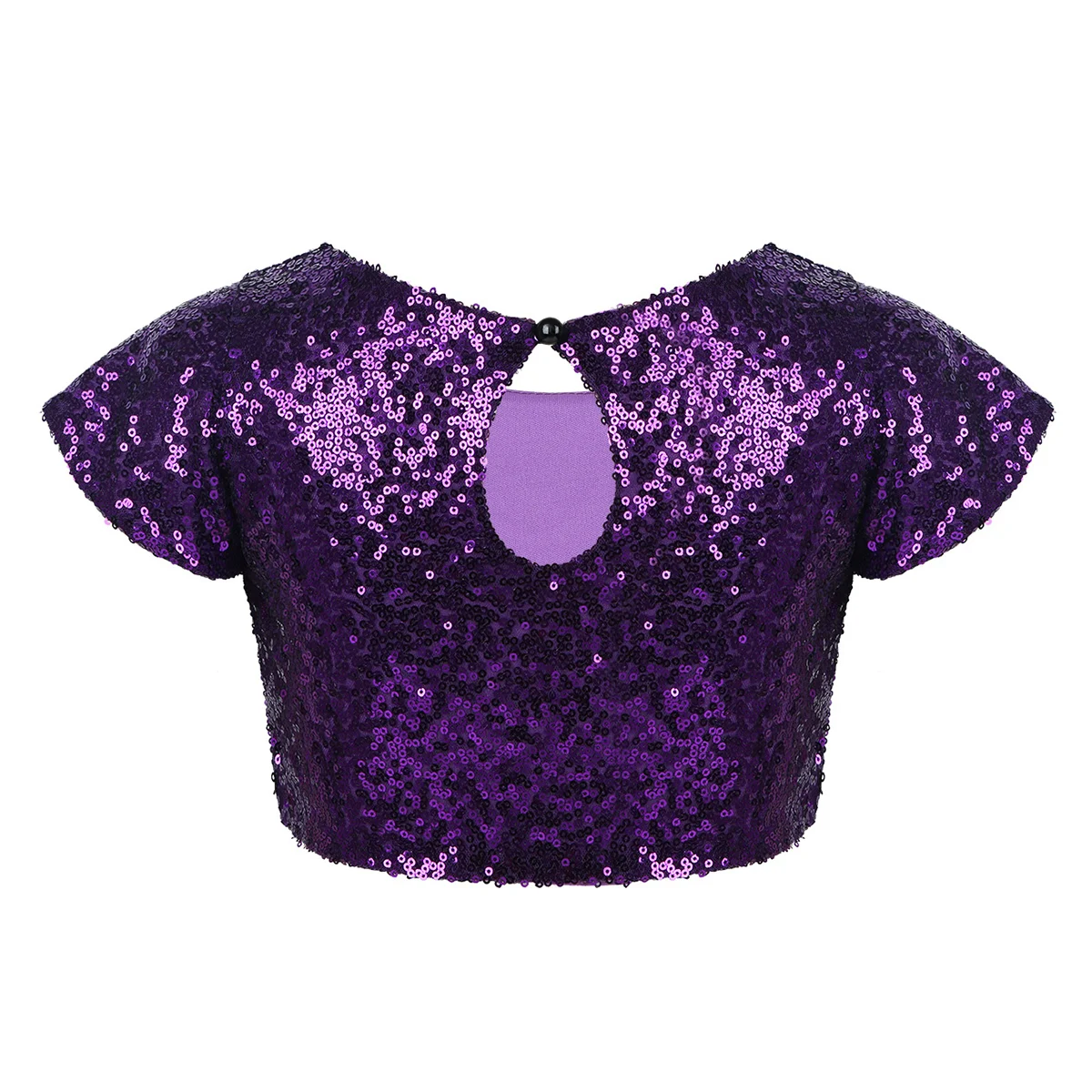 Kids jazz costume Sequins Crop Tops Dancing Cap Sleeves Sparkly Keyhole Back Top for Dance Stage Performance Birthday Party |