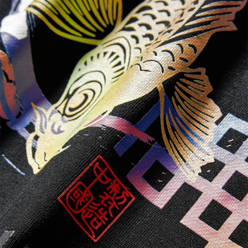 

Dropshipping Chinese Style Carp Print Cotton Hoodies Fashion Couple Tops Spring Autumn Women's Casual Loose Pullover Sweatshirts