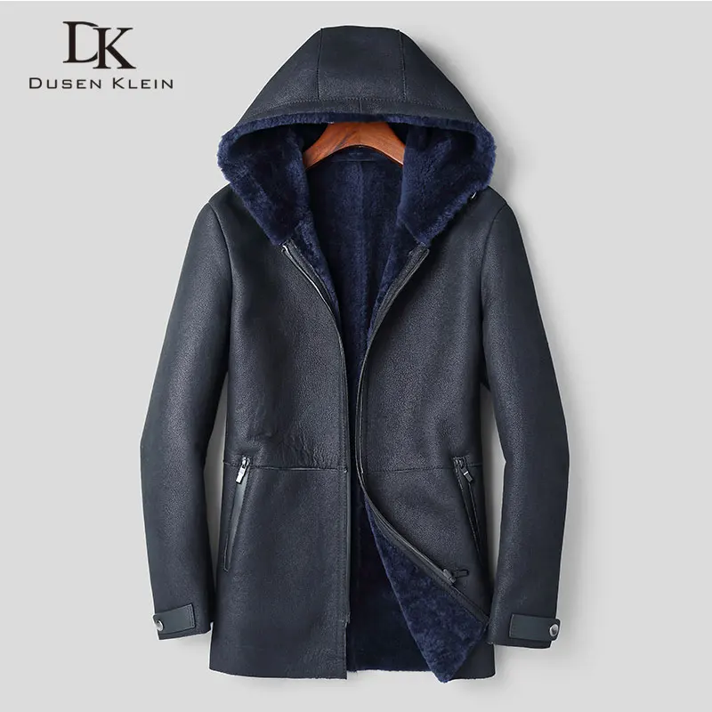 

Leather Men's Genuine Jacket Sheepskin Winter Warm Wool Coat Black Shearling Outerwear New Brand Luxury Thick Fur e1625