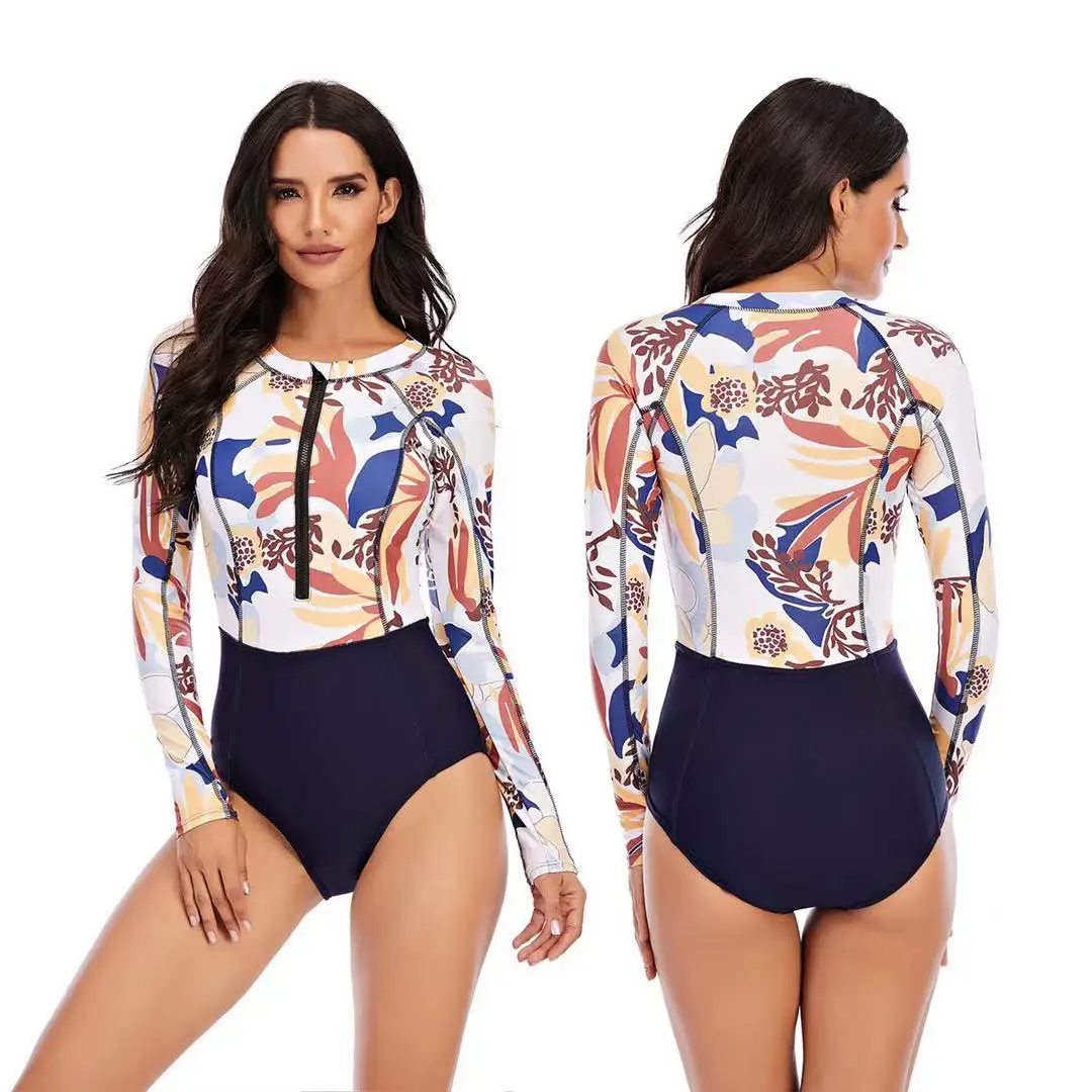 

Diving One Piece Swimsuit Print S-XXL Long Sleeve Women Swimwear Bathing Suit Rash Guard Surfing Swimming Suit Rashguard