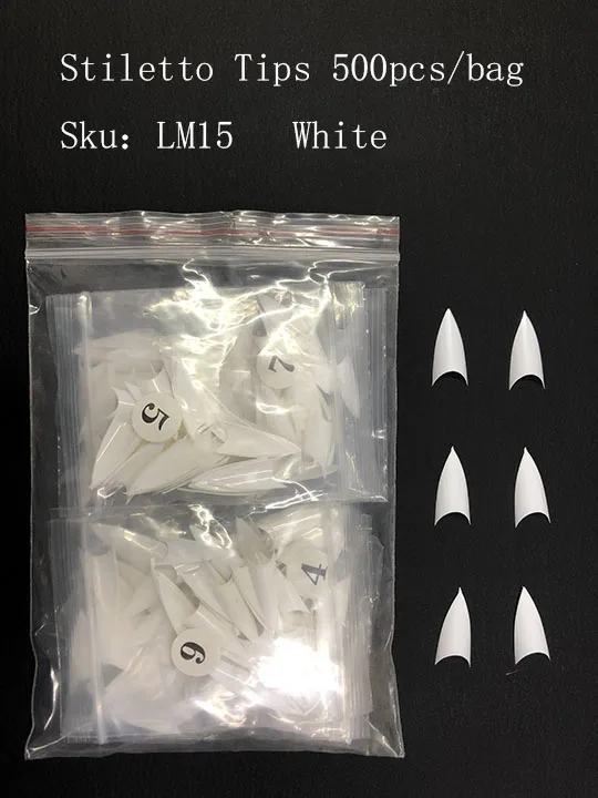 500 шт. накладные ногти на шпильках акриловые остроносые