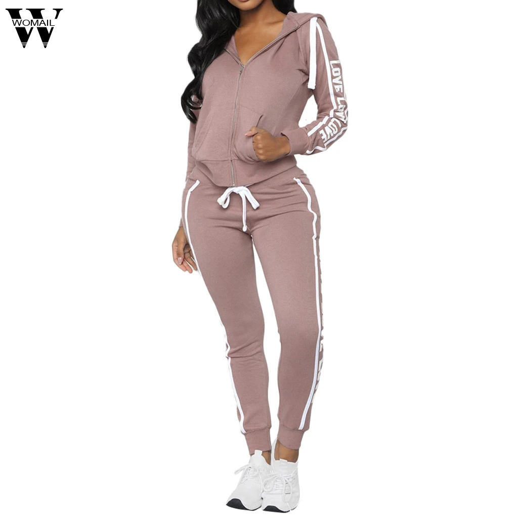 

Womail Women Sexy Club Suit Sets Casual Stripe Zipper Long Sleeve Pullove Sport Tops+Long Pants Set women Suit Sets S-XL