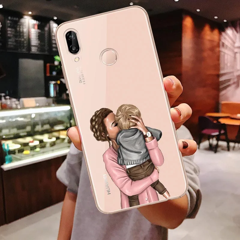 Clear Soft Case For Huawei P30 Lite P30 Pro P20 Lite P20Pro Mate 10 20 Pro Mate 20 Lite Black Brown Hair Baby Mom Girl Cover