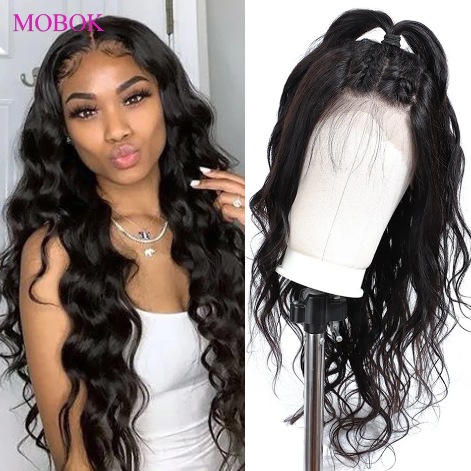 Mobok 360 парик на сетке Remy бразильский Волнистый спереди предварительно выщипанный