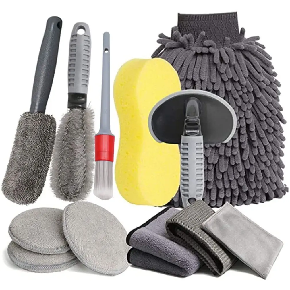 

1 Set Car Washing Tool Brush Hub Brush 12 Piece Car Wheel Cleaning Tool Set Encrypted Large Car Washing Gloves And Sponge