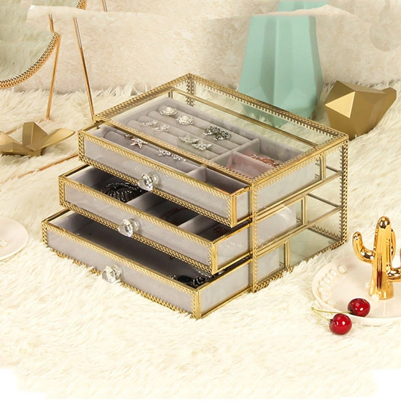 

Многофункциональная бархатная стеклянная шкатулка для украшений, ящик, органайзер для хранения, лоток для колец, серег, ожерелий, браслетов, Подарочный чехол