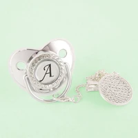 0 12 months blingbling silver baby pacifier with clips 26 name initial letters infant soother newborn baby teat shower gift