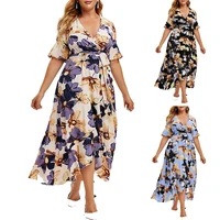 women casual bohemian floral print holiday beach dresses 2022 new irregular fishtail large swing lace up party dress