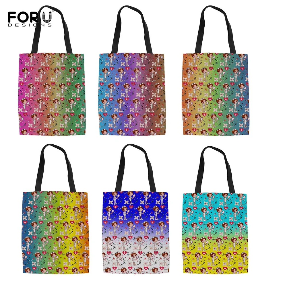 

FORUDESIGNS Ladies Reusable Canvas Linen Tote Handle Tops Shoulder Bags Women's Cartoon Cute Nursing Pattern Shoulder Clutch