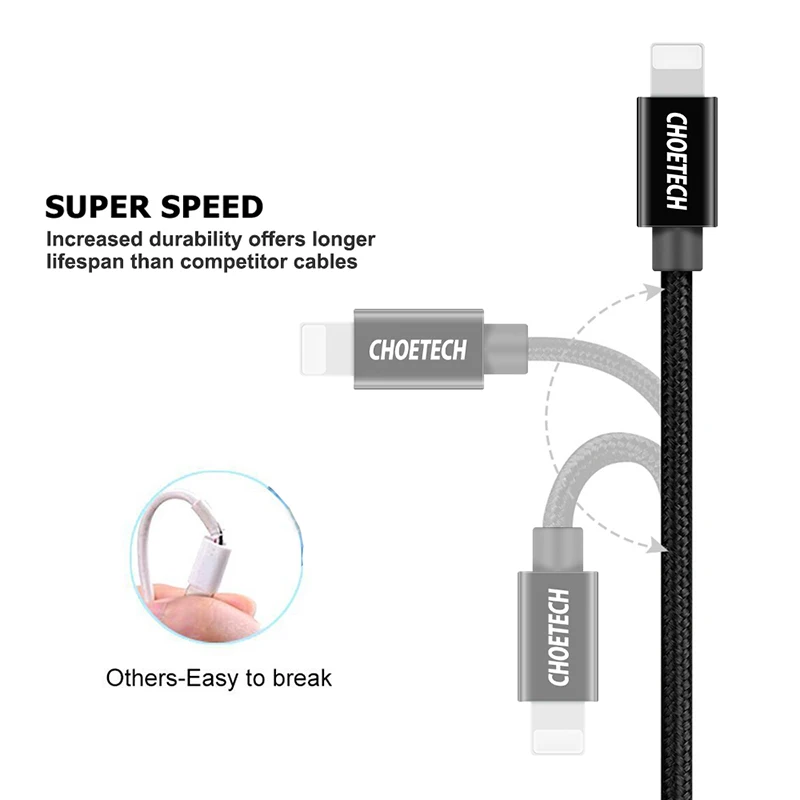 CHOETECH 3 в 1 USB кабель для мобильного телефона Micro usb type C зарядный iPhone usb-шнур |