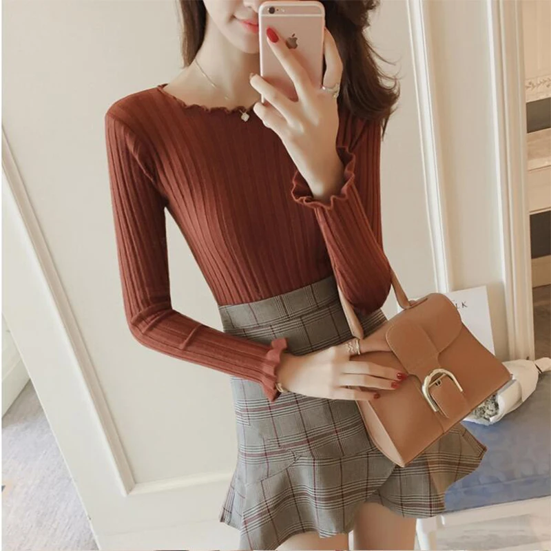 

Pullover Solid Sweaters Women New Womens Knitted Slim Sweater Long Sleeve Autumn Winter Neck Sweater Female PP-378