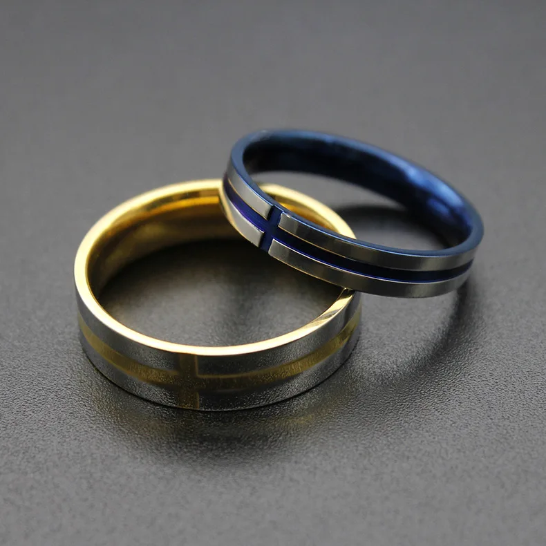 Кольцо с крестом из нержавеющей стали 4/6 мм золотистого и синего цвета | Украшения