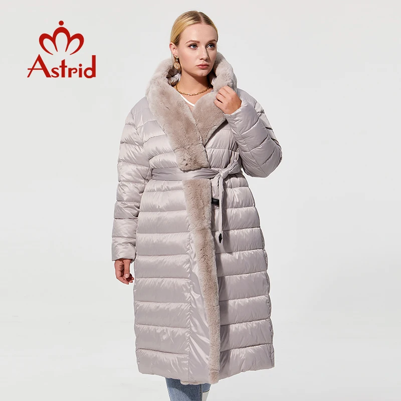 

Astrid 2022 New Winter Women's coat women long warm parka Jacket with Rabbit fur hood large sizes female clothing Design ZR-7518