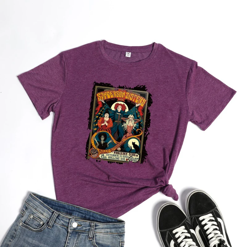 Винтажная графическая футболка на Хеллоуин с короткими рукавами хлопковые