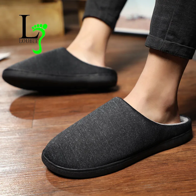 2019 г. Новые теплые мужские тапочки короткие плюшевые домашние из флока для мужчин