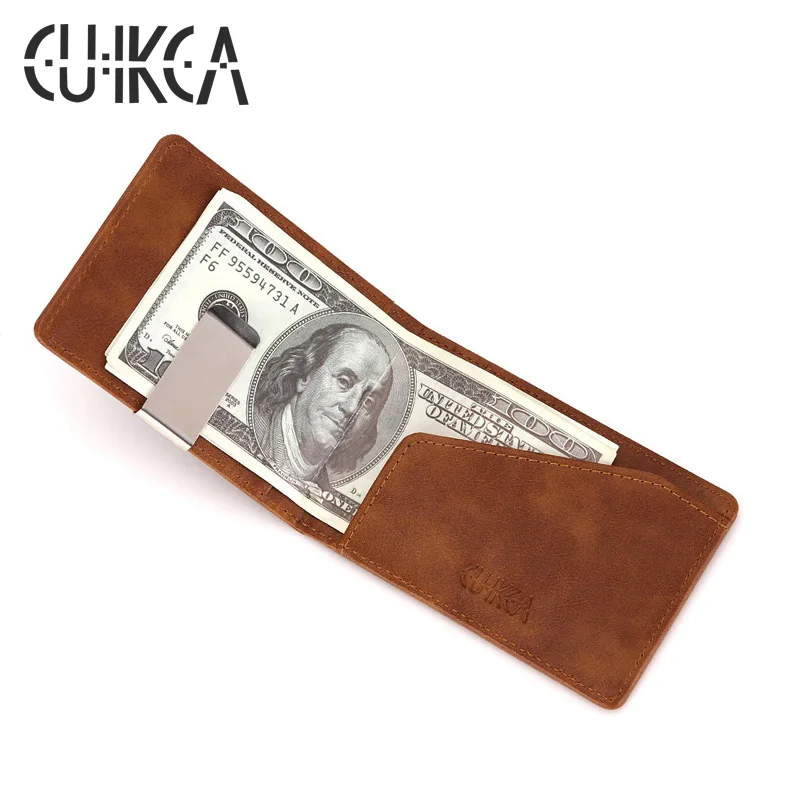 Мужской кожаный кошелек CUIKCA тонкий бумажник с двойным карманом спереди мужской