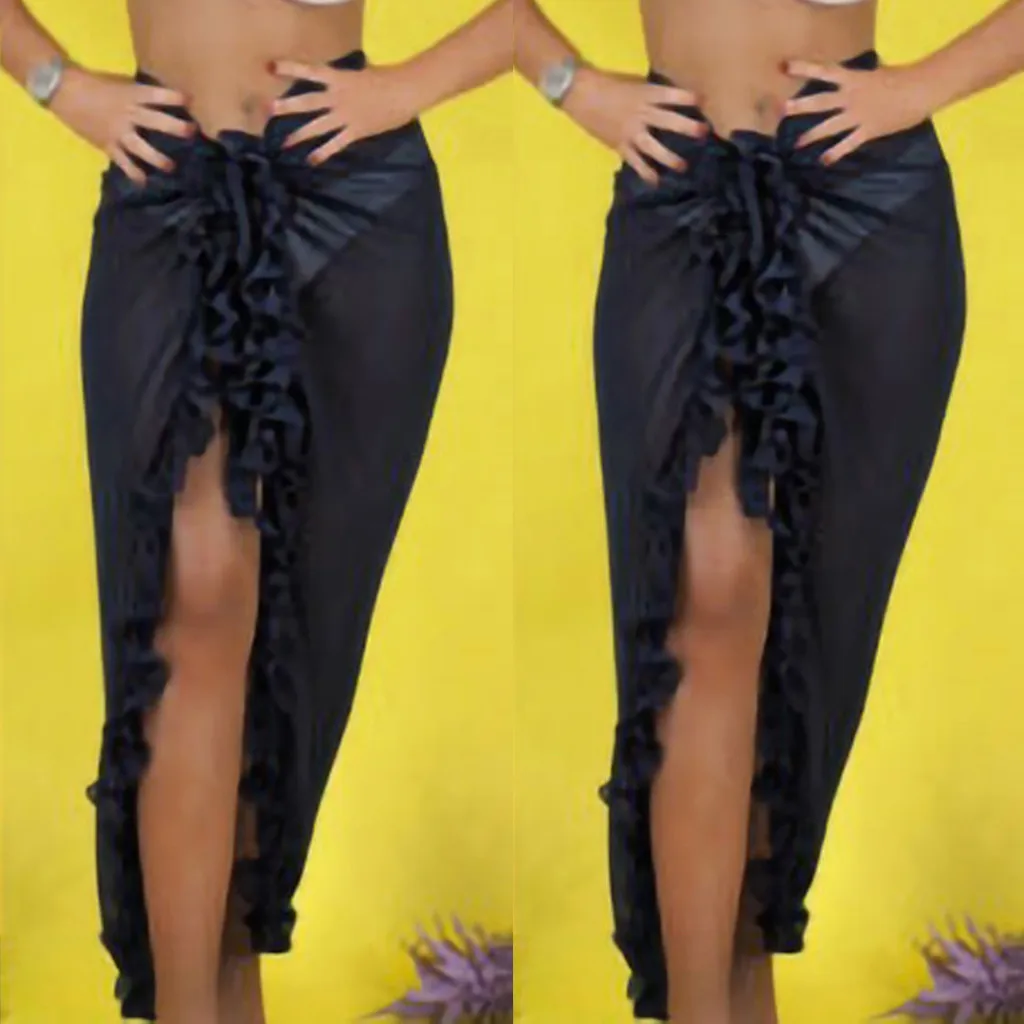 Женское шифоновое прозрачное пляжное бикини накидка шарф купальник парео саронг