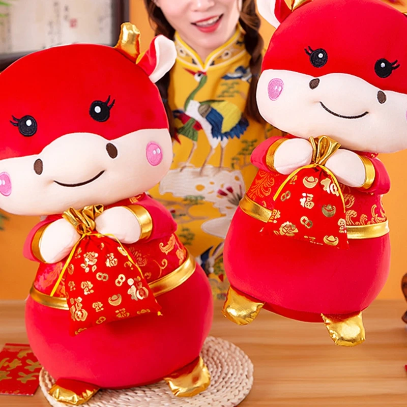 

Chinese New Year Animal Plush Red Cattle Doll Cow Lucky Doll Stuffed Animal