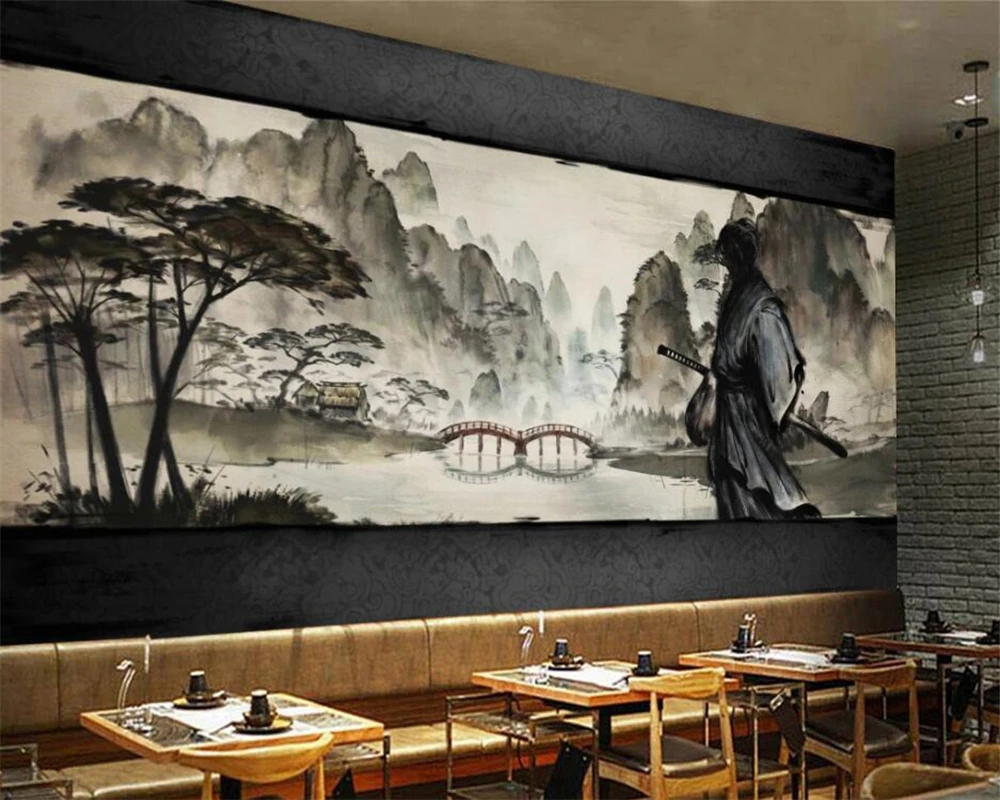 Обои на заказ, фреска, самурайская серия, черный и белый ukiyoe warrior lahu, ресторанный инвентарь, бар, 3D фоновая стена