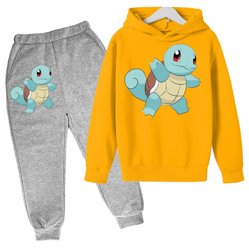

New Pikachu Pokémon For Children Movement Hoodie Suit Cotton Top+Pant 2P Clothing Spring Autumn Keep Warm Kid Girls Boys Clothes
