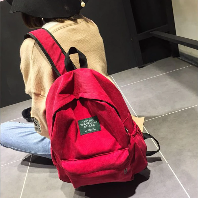 

Fashion corduroy Backpack Female Pure colour student bag School Bags Vintage Women Backpack Teenage Girls Travel Mochila