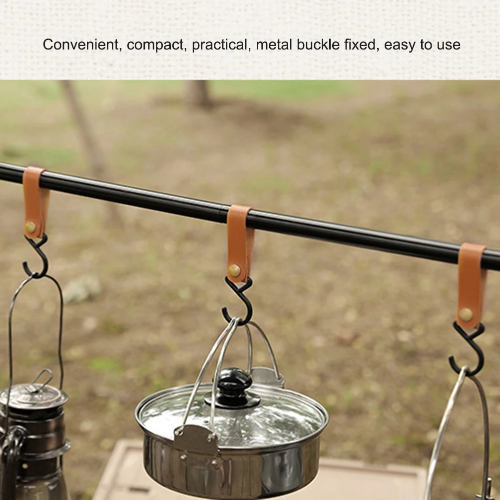 

1/2/4pcs Outdoor PU Leather Hooks Camping Tripod Clothes Storage Portable Hiking Hanger Clothes Hook Camp Supplies