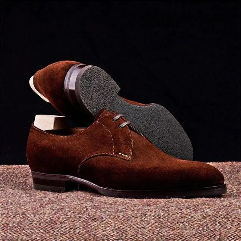 

2021 New Men Shoes Handmade Brown Faux Suede One-piece Wingtip Laces Classic Fashion Business Casual Dress Oxford Shoes HL901