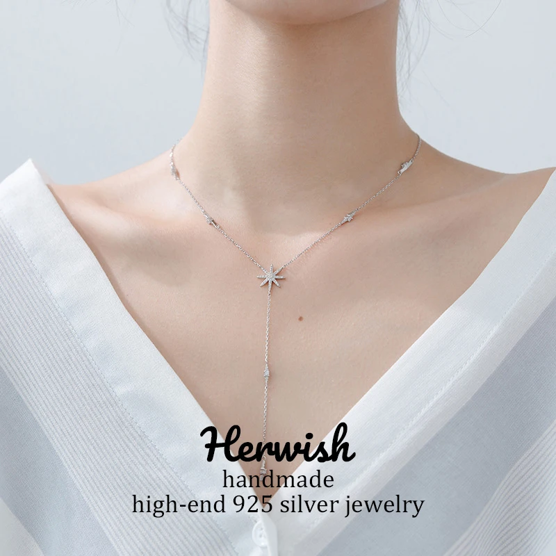 Herwish блестящее Звездное длинное ожерелье с кулоном серебро 925 пробы